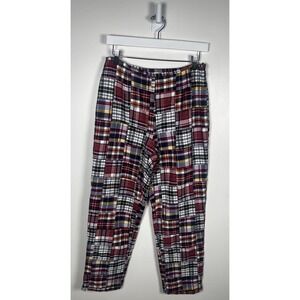 Talbots Size 8 Red Madras Patchwork Lined Full Length Pants Made USA Side Zip
